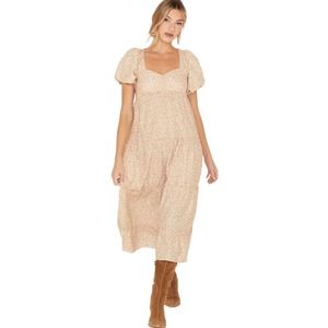 Show Me Your Mumu Odette Midi Dress Ditsy Daisy Beige Linen Blend Size XXL